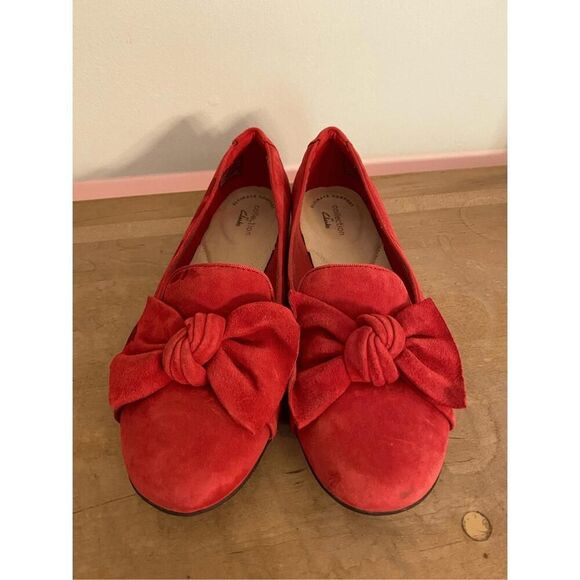 Clarks Women's size 7 Gracelin Jonas Loafer Flat red comfort shoes bow - Picture 2 of 6